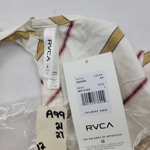 NWT RVCA Note To Self striped snap front tie back crop tank top A99 - Picture 7 of 7